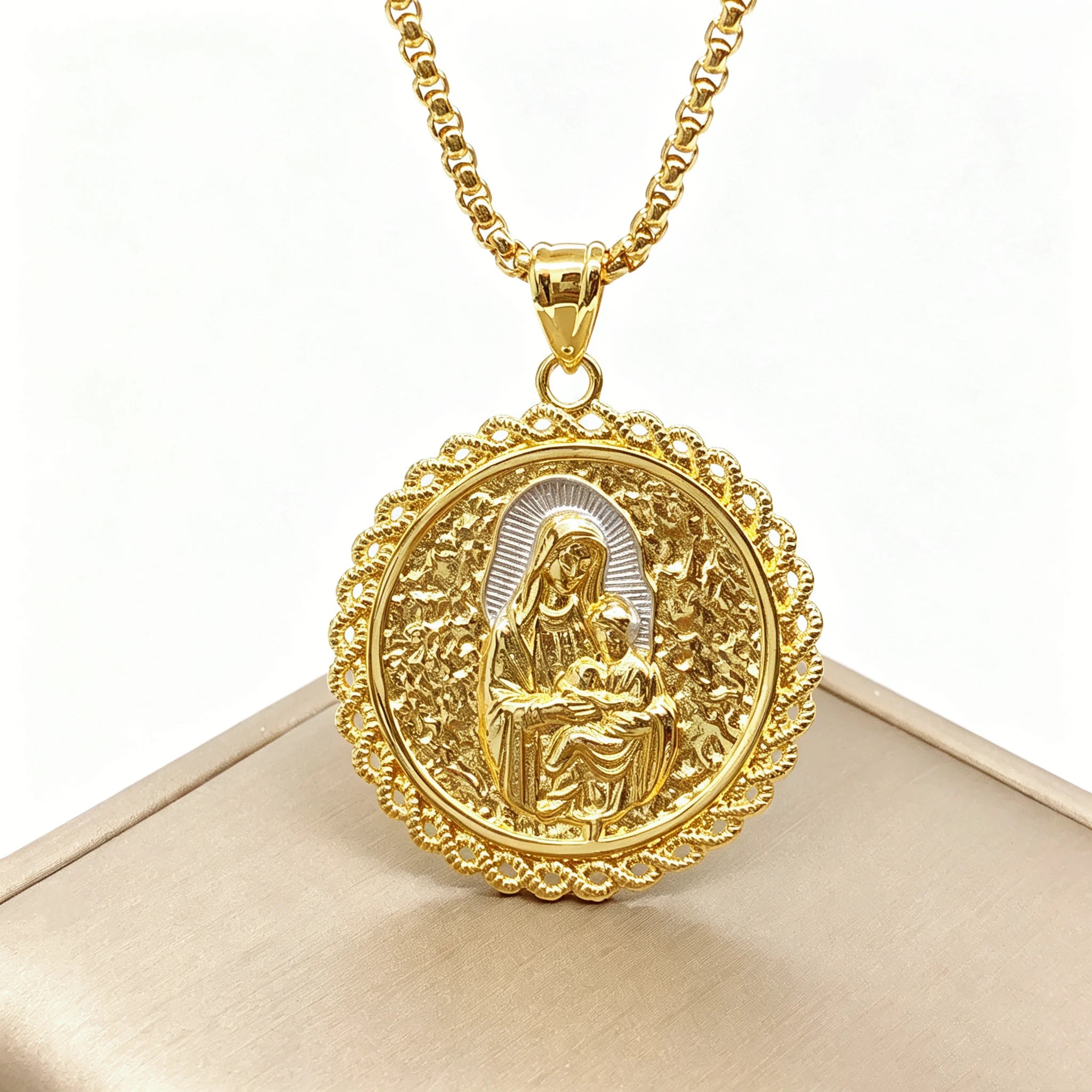 Gold-Plated 60/45cm Simple Round Virgin Mary St. Jude Cross Stainless Steel Necklace for Men Women Daily Party Religious Jewelr Qme 4 45cm