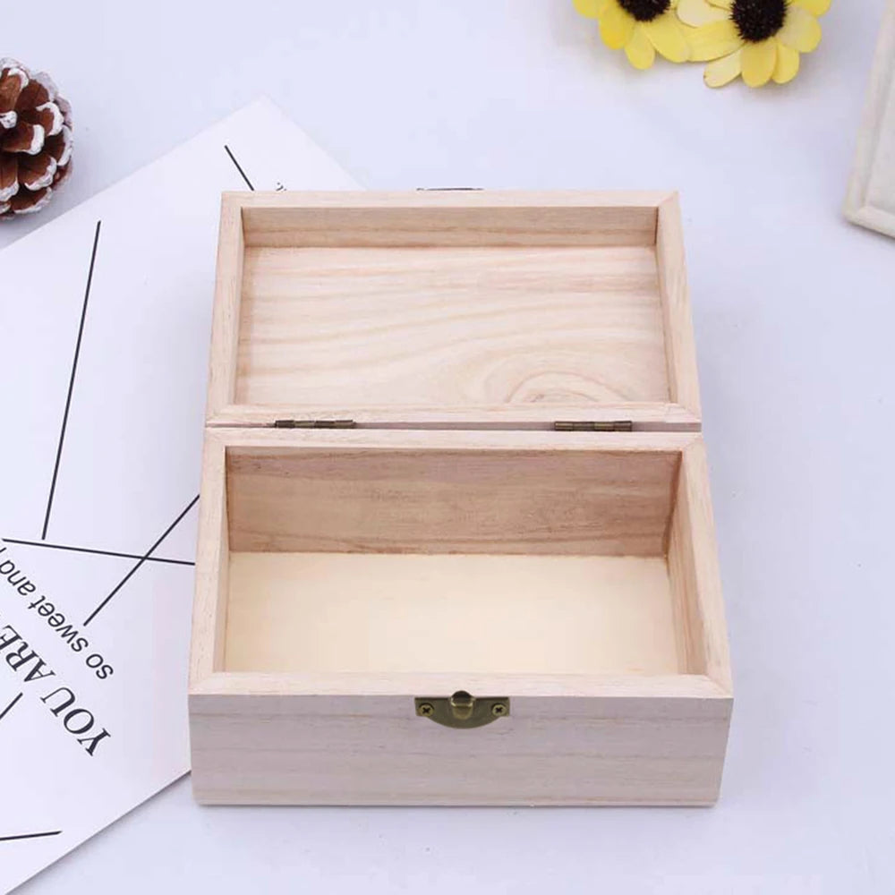 1/3pcs Log Color Scotch Plain Wood Wooden Square Hinged Storage Boxes Craft Gift Box Handmade Case Box Storage Organization Qme