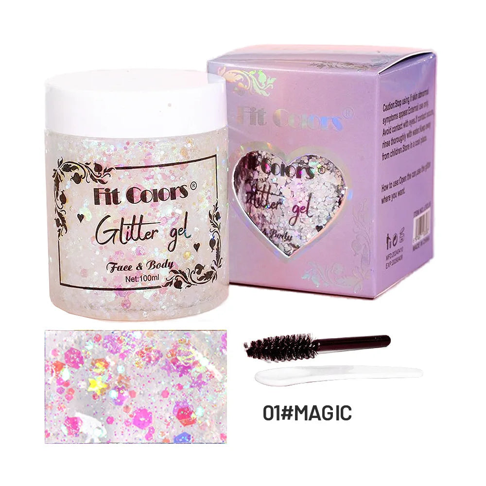 100ml Glitter Gel Eye Shadow Liquid Face Body Large Sequin Gel Multifunctional Colorful Loose Sequins Cream Party Decoration Qme 01
