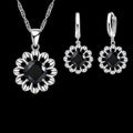 New Fashion Wedding Jewelry Set Women Top Quality 925 Sterling Silver Color Crystal Pendant Necklace Hoop Earring Big Promotion Qme Black