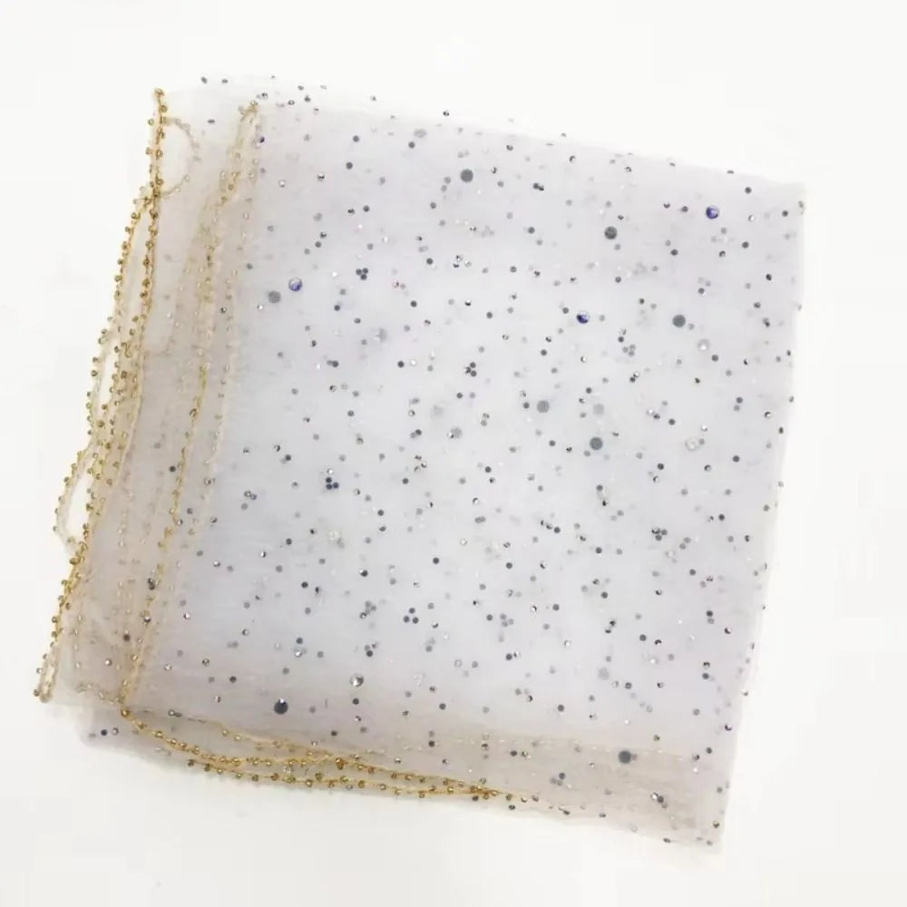 Sparkle Hotfix Rhinestone Square Scarf Sequin Thin Mesh Bandana Qme