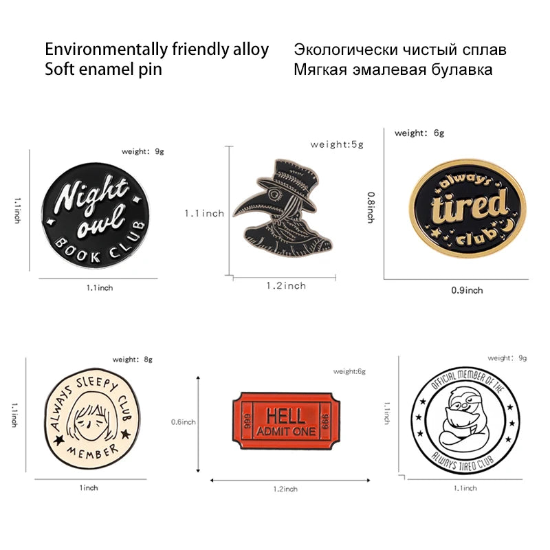 Punk Series Brooches Black and White Skull Home Club Punk Crow's Beak Sleepy Brooch Cartoon Jewelry Lapel Badges Gifts Wholesale Qme