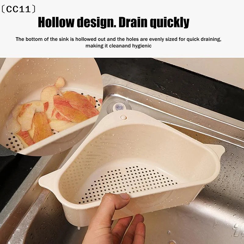 Kitchen Sink Triangle Drain Basket Plastic Food Vegetables Peel Egg Qme