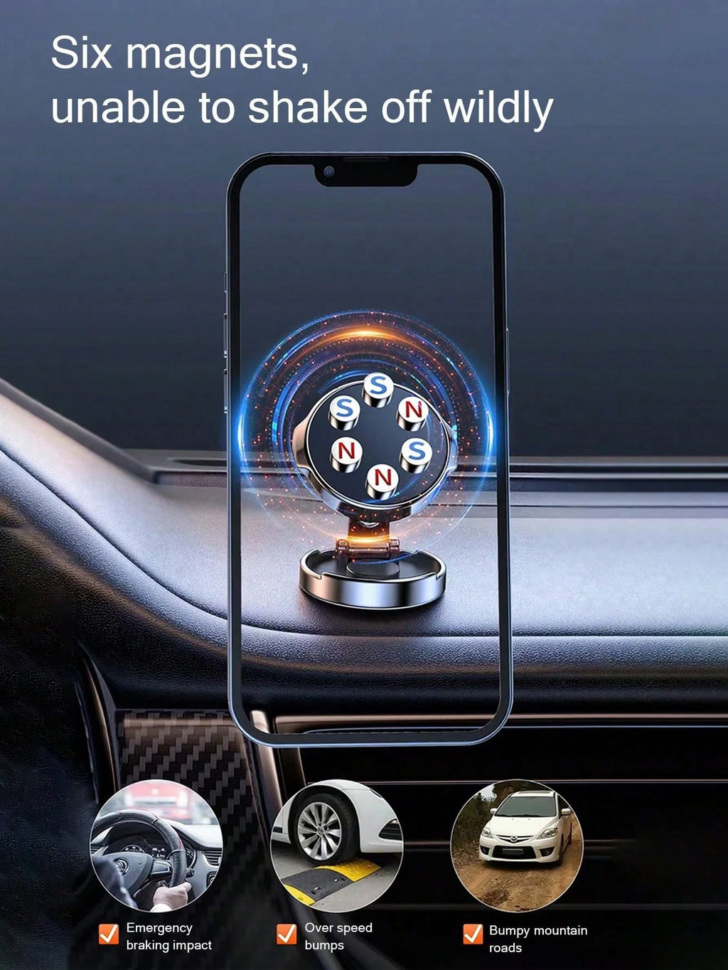 Car Navigation Magnetic Phone Holder Metal 360 Folding Qme