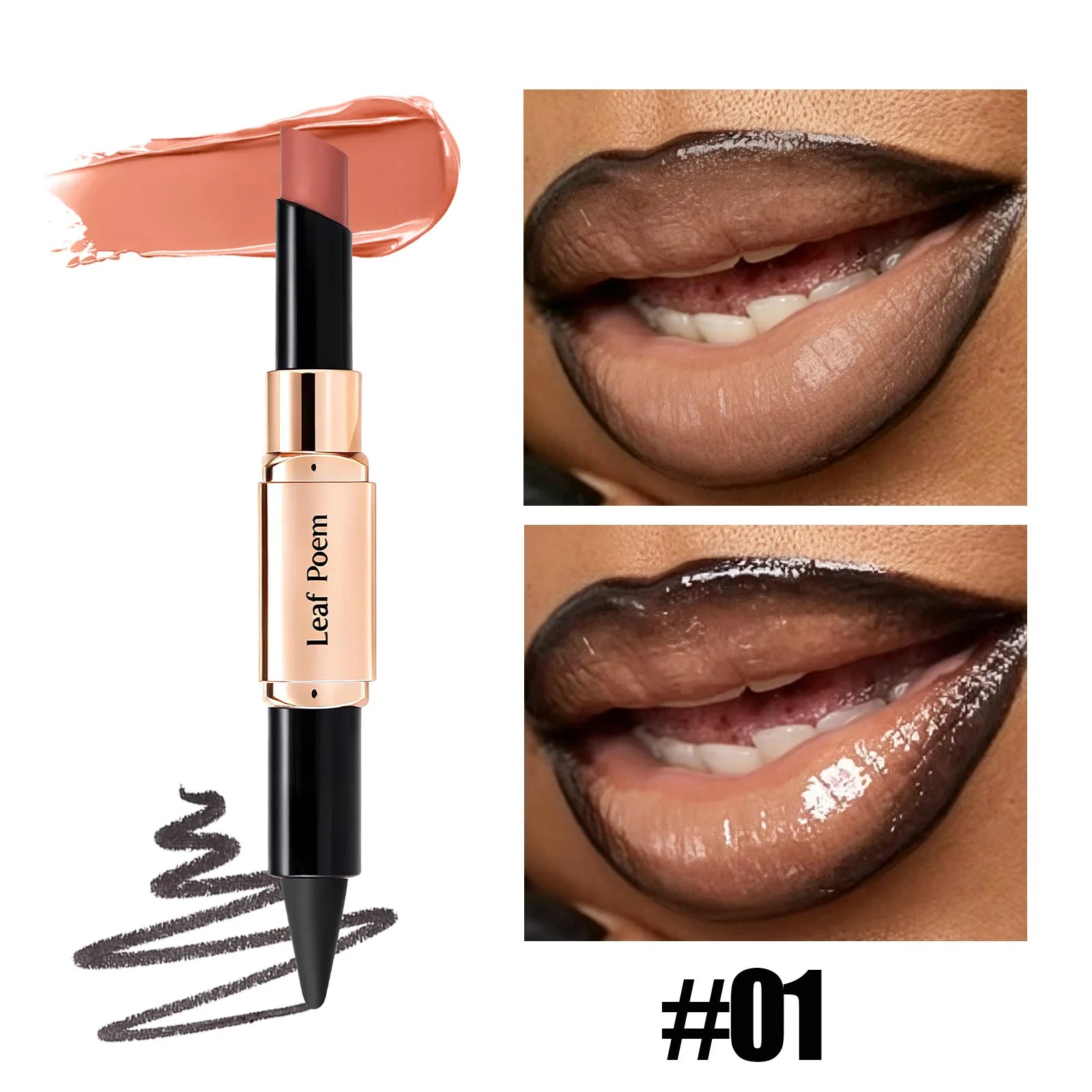 2-in-1 Ultra Fine Lip Liner Velvet Matte Dark Purple Mirror Lipstick Waterproof Non Sticky Contouring Tint Outline Lip Makeup Qme 01