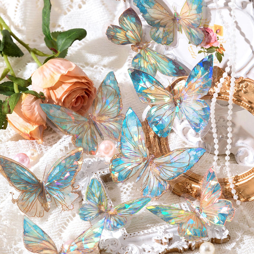 20Pcs PET Butterfly Stickers Transparent Decorative Decals DIY Scrapbooking Collage Photo Album Waterproof Decor Stickers Qme