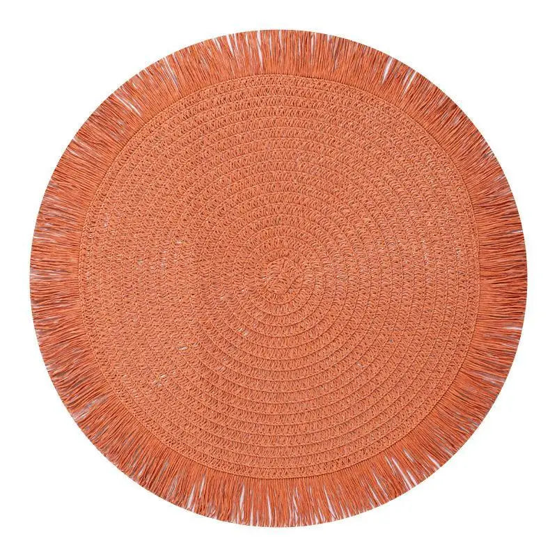 Woven Rattan Round Placemat Handmade Fringe Edge Heat Resistant Home Qme size1 D