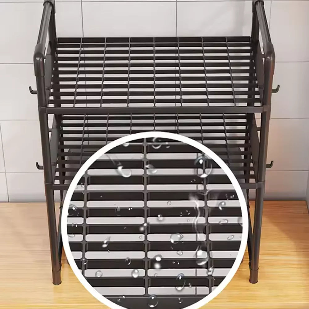 Extra Wide Microwave Stand - 2-Tier Heavy-Duty Kitchen Shelf for Oven Toaster & Spice Racks with Handrail Hooks Non-Slip Qme