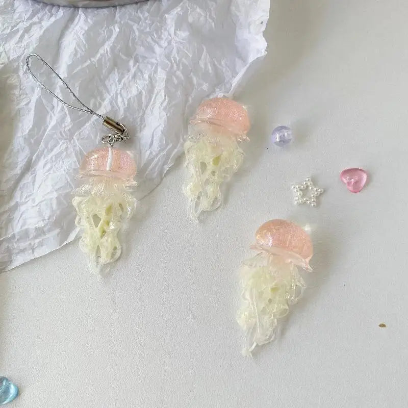 Creative Jelly Color Jellyfish Charm Keychain Y2K Beaded Pendant Phone Chain Car Hanging Decoration Bag Pendants Ornament Gifts Qme A3