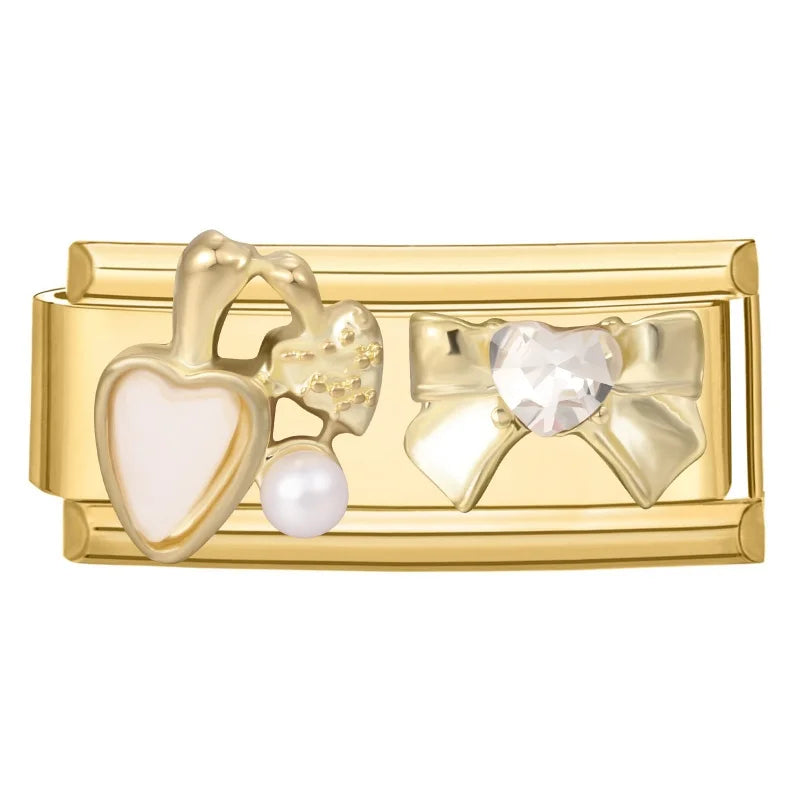Sweet Flowers Butterfly Cute Heart Bows Italian Charm Link Gold Color Fit 9mm Stainless Steel Bracelet Women DIY Making Gift Qme Style 10