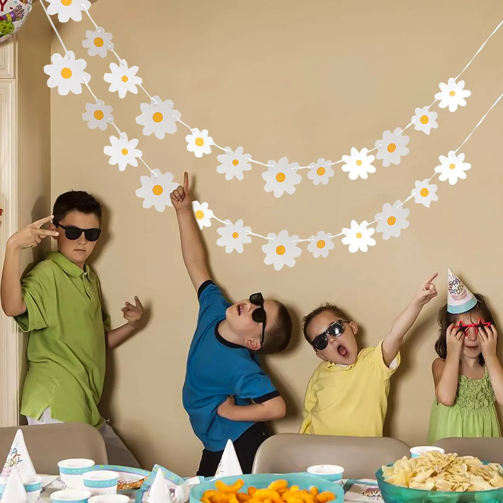 2Pcs Birthday Party Banner Flower Garland Chrysanthemum Paper Decoration Reusable Hanging Party Decorations for Wall Window Qme