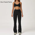 B 2PCS Yoga Suit Sports Set Women Quick-Dry Gym Set Women Tracksuit Running Workout Long Sleeve Sports Shirt Yoga Clothing Qme Bra Pants Black S