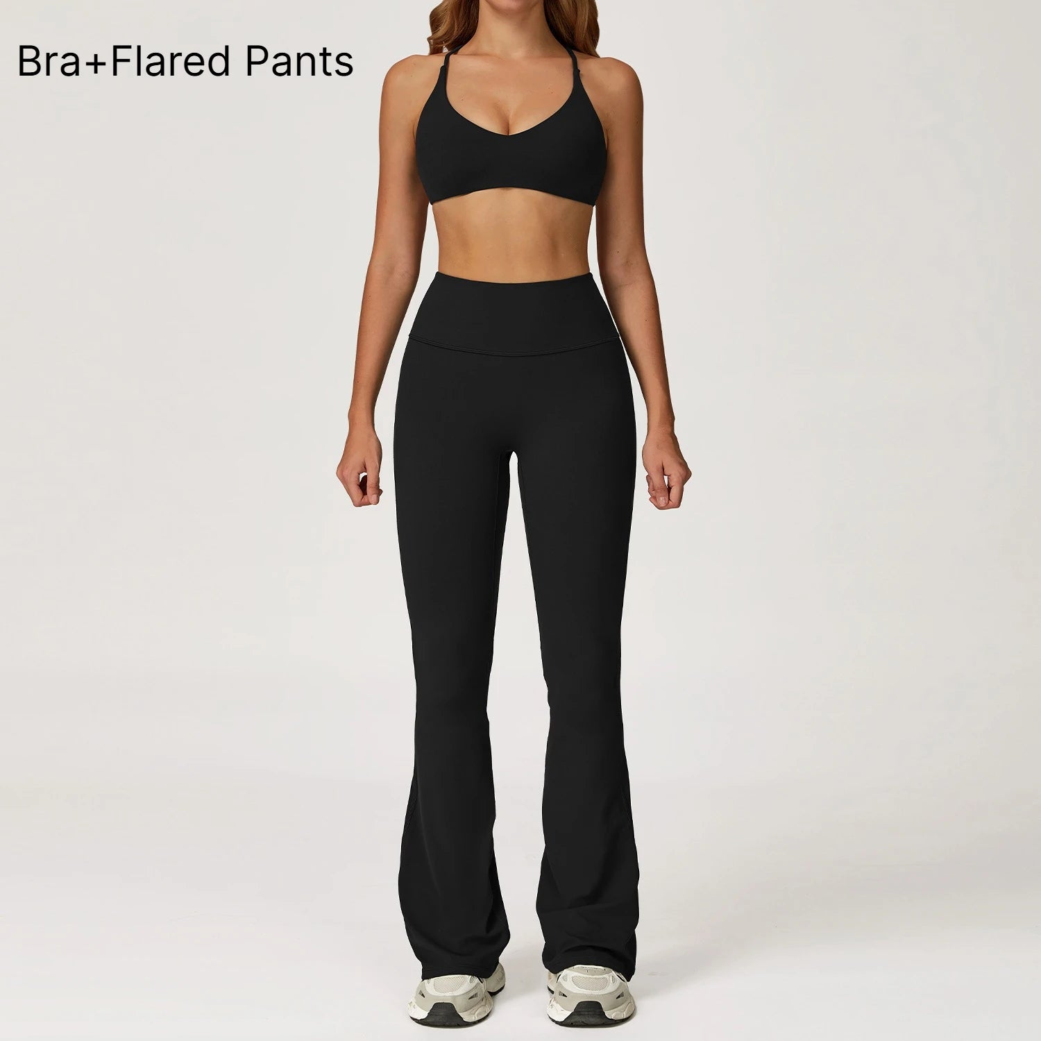 B 2PCS Yoga Suit Sports Set Women Quick-Dry Gym Set Women Tracksuit Running Workout Long Sleeve Sports Shirt Yoga Clothing Qme Bra Pants Black S