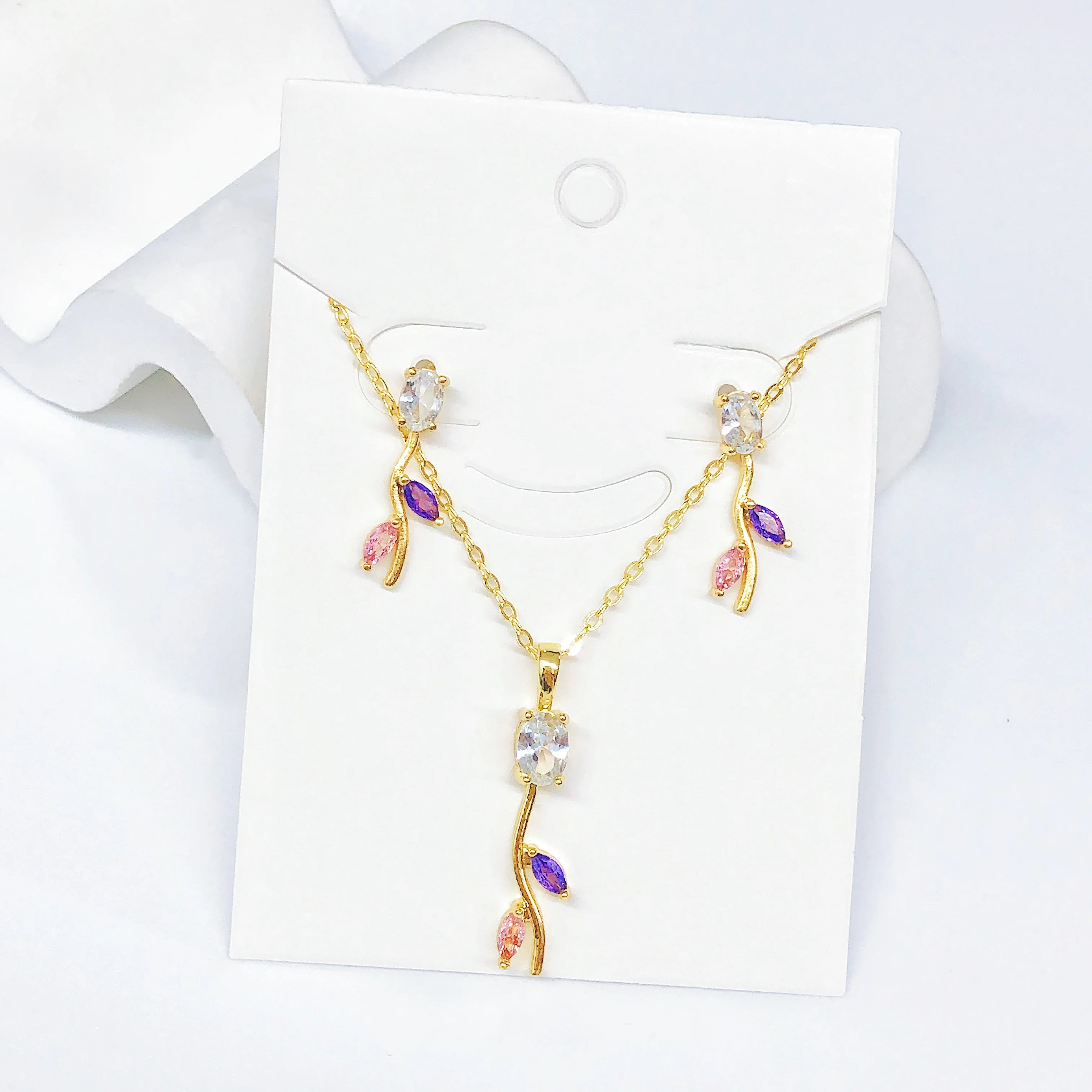 2PC Fashion Red/Green/Pink/Blue Rose Flower Crystal Necklace Earrings Jewelry Set for Women Romantic Wedding Bridal Jewelry Gift Qme Jewelry Set 9