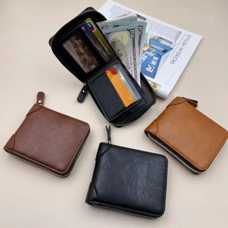 Men Wallets Leather Zipper Purse Man Slim Card Horders Male Short Qme