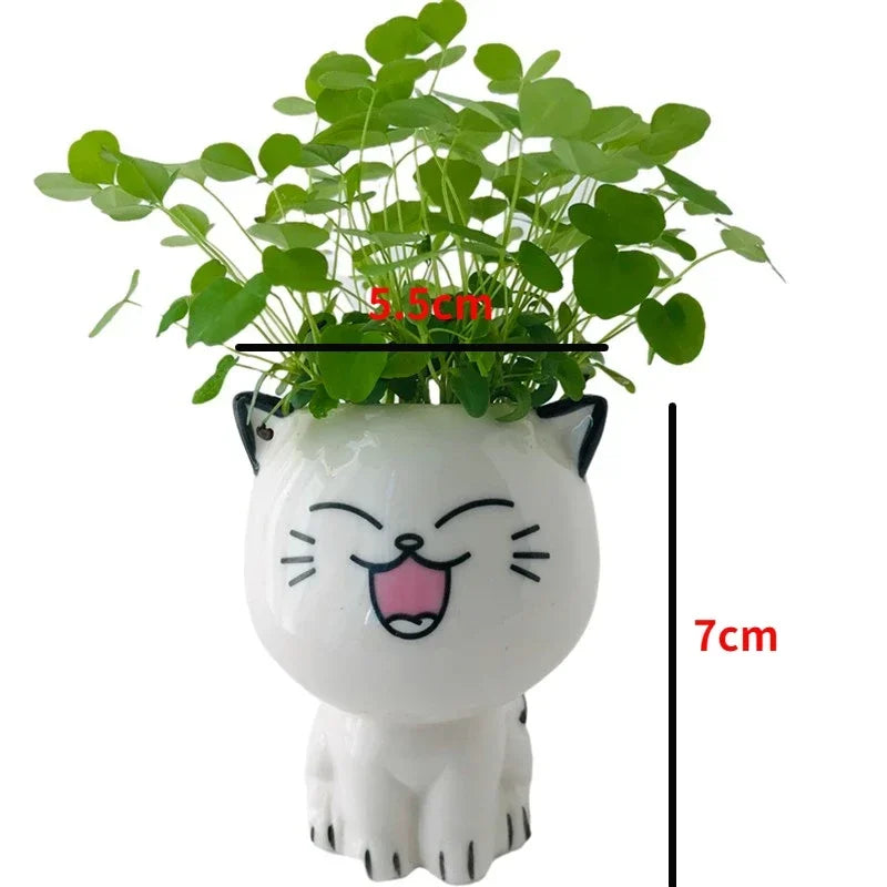 1pc Mini Cat Shaped Ceramic Flower Pot Cute Cartoon Desktop Potted Plant Pot DIY Home Desk Decor Nursery Pot School Gifts Qme
