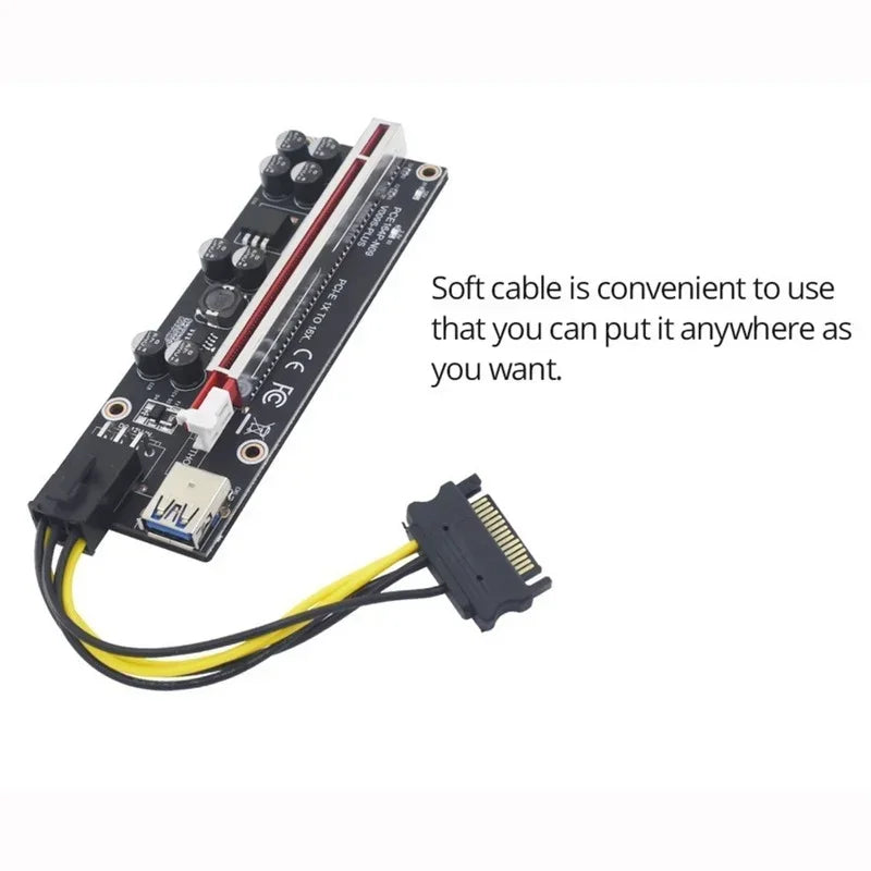 NEW VER009S Plus PCI-E Riser Card 009S Plus PCIE X1 to X16 4Pin 6Pin Power 60CM USB 3.0 Cable for Graphics Card GPU Miner Mining Qme
