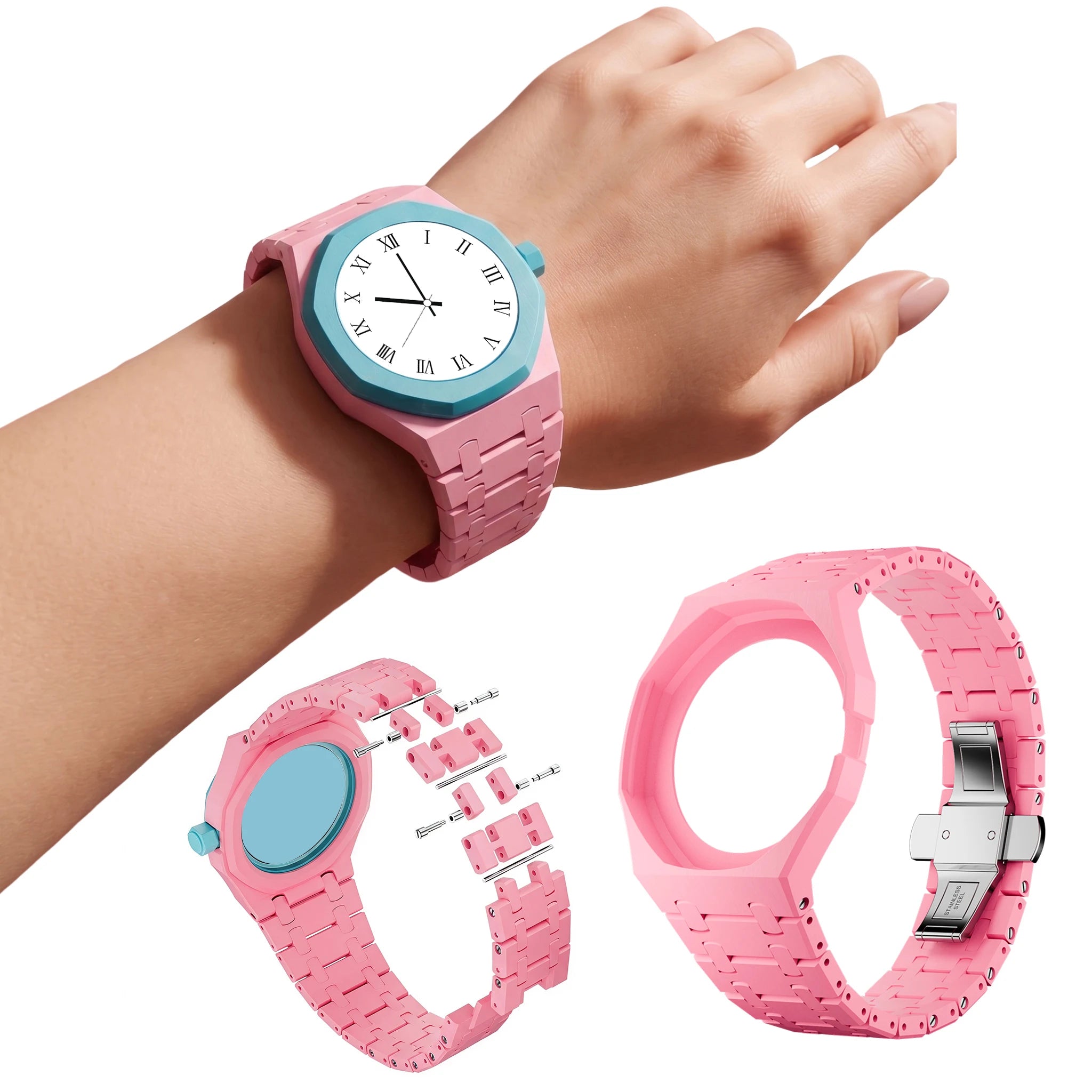 Ceramic Case Mod Kit Compatible with Swatch X AP Royal POP Changer Watch Full Case+Link Bracelet Strap Watch Mod Accessory Qme