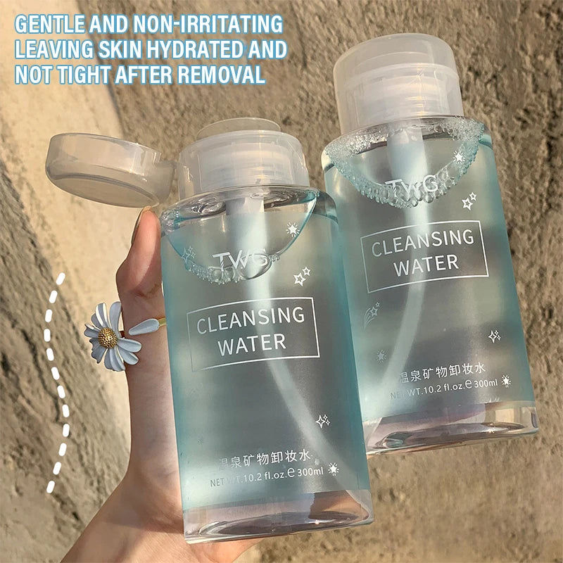 Gentle Press Pump Makeup Remover 300ml Amino Acid Cleansing Water, Deep Clean Hydrating Non-Tightening Non-Sticky Makeup Remover Qme