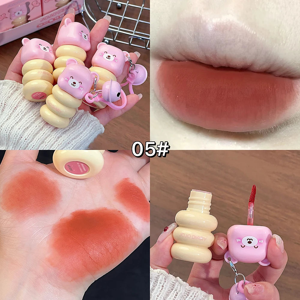 JOJO DAILY Pink Bear Pendant Velvet Matte Lip Cream Black Rabbit Qme JJ319-05