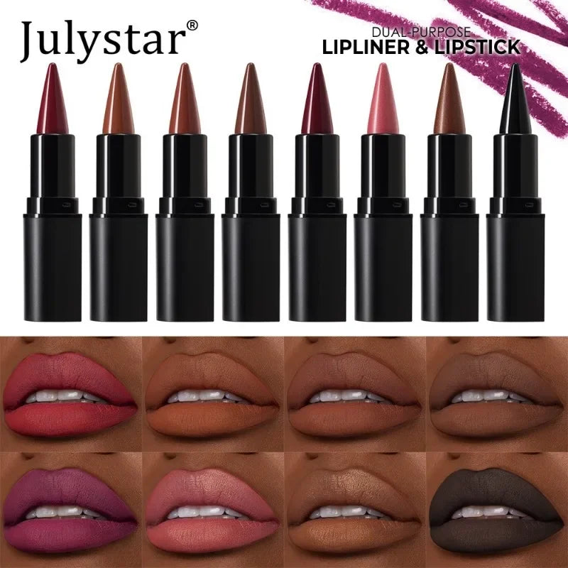 Chocolate Colored Lipstick Long Pointed Design Matte Lip Liner & Lip Stick Combination Red Tint Velvet Lasting Makeup Lipstick Qme
