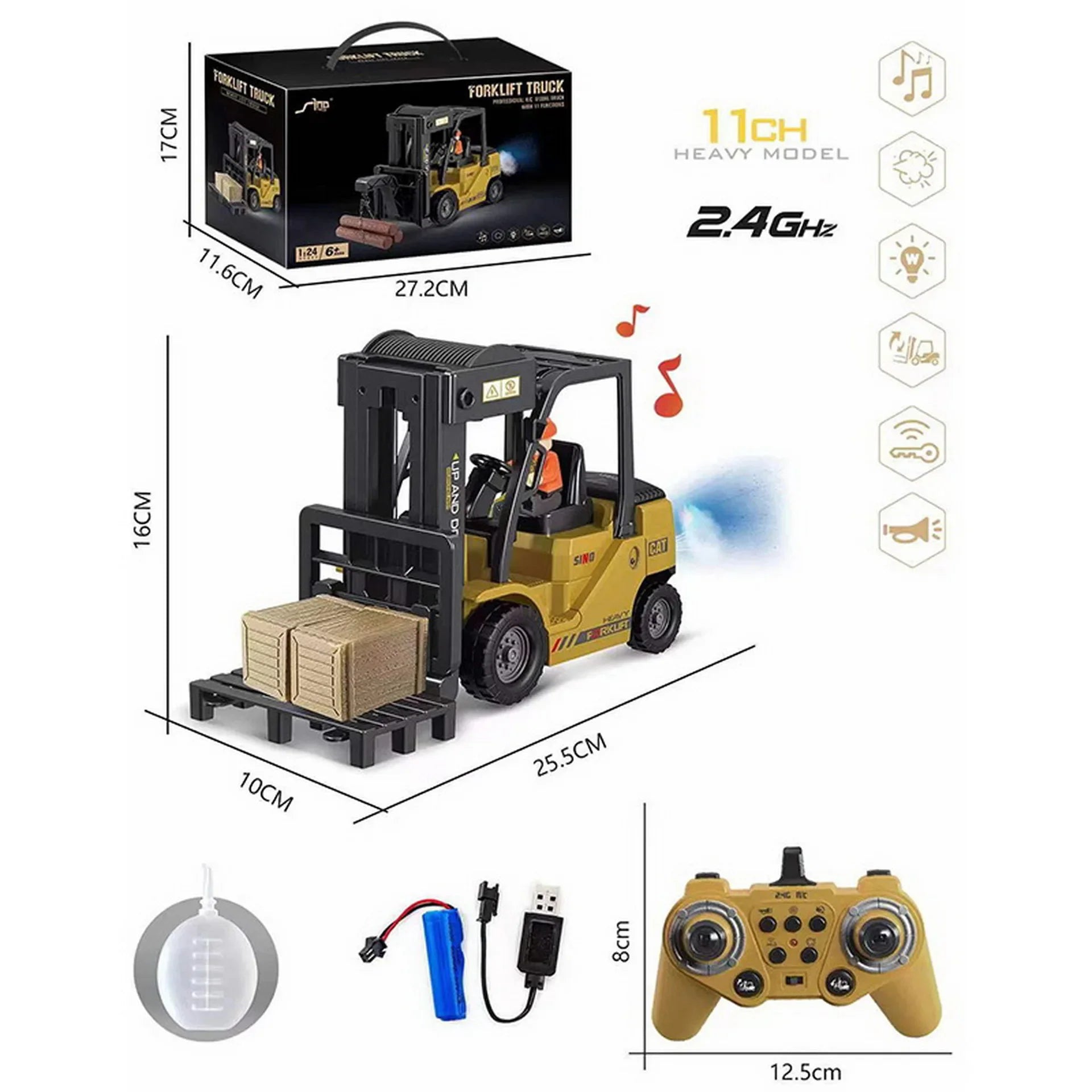 RC Trucks Forklift 2.4G Children Toys Remote Control Cars Toys for Boys Cranes Liftable Stunt Car Electric Vehicle for Kids Gift Qme YELLOW