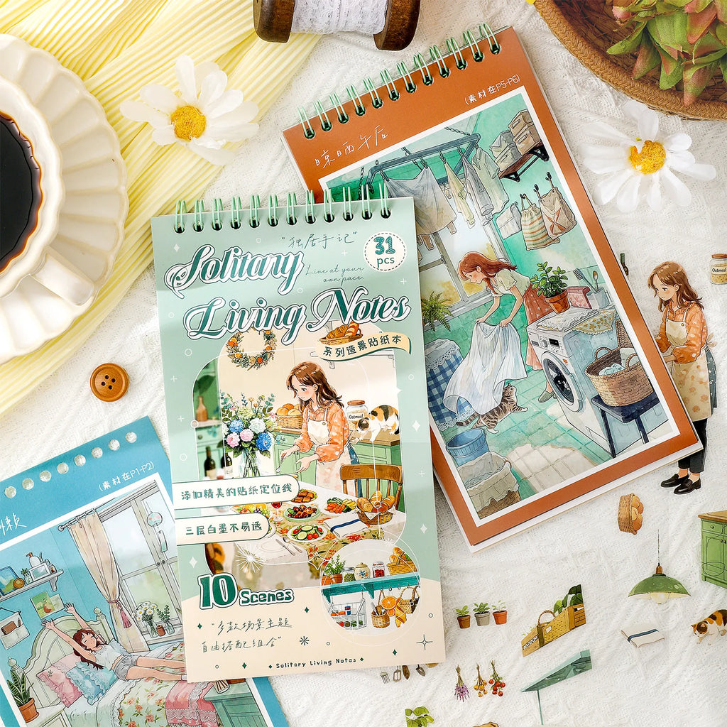 TIANZI 20+11 Pcs PET Die Cut Stickers Book Retro Cartoon Decorative Scrapbooking Materials Handmade Japanese Stationery Supplies Qme