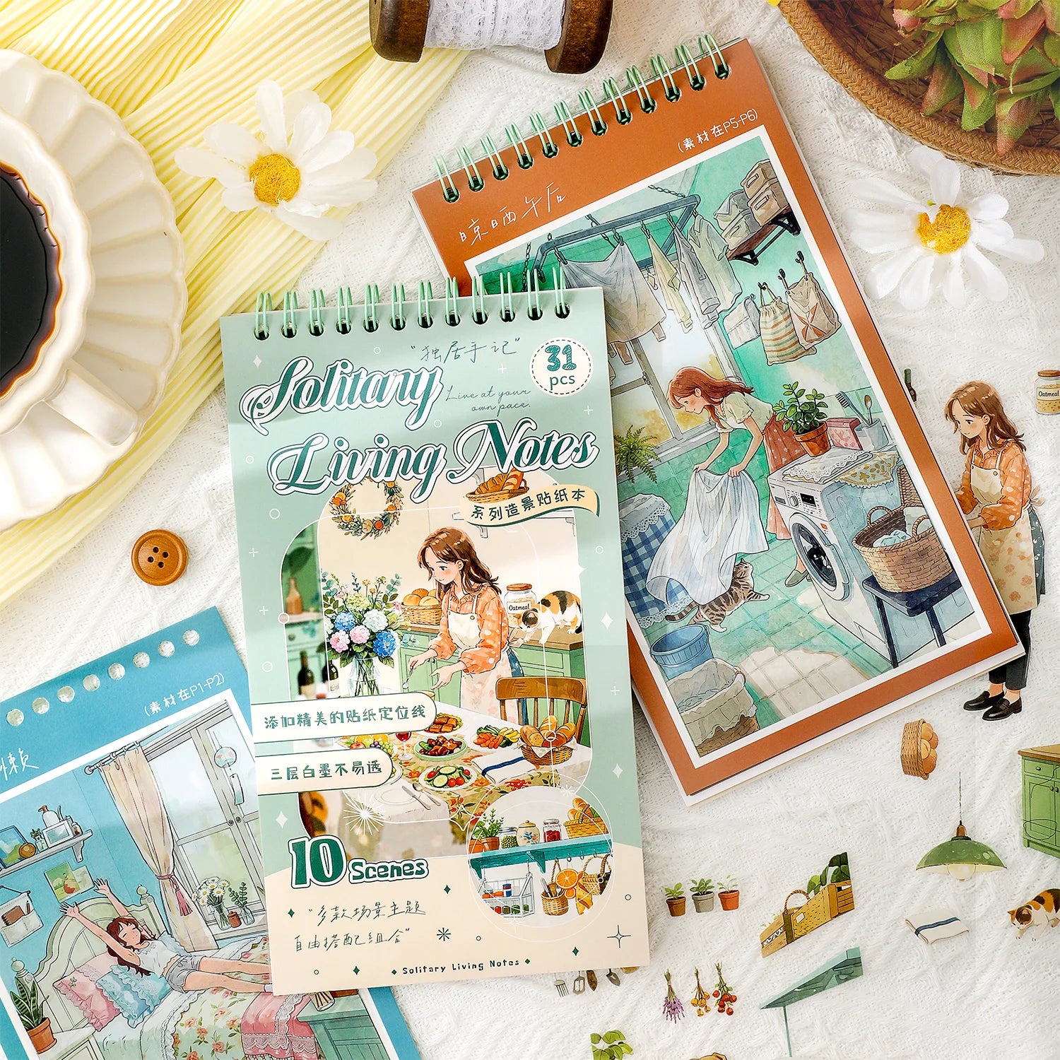 TIANZI 20+11 Pcs PET Die Cut Stickers Book Retro Cartoon Decorative Scrapbooking Materials Handmade Japanese Stationery Supplies Qme