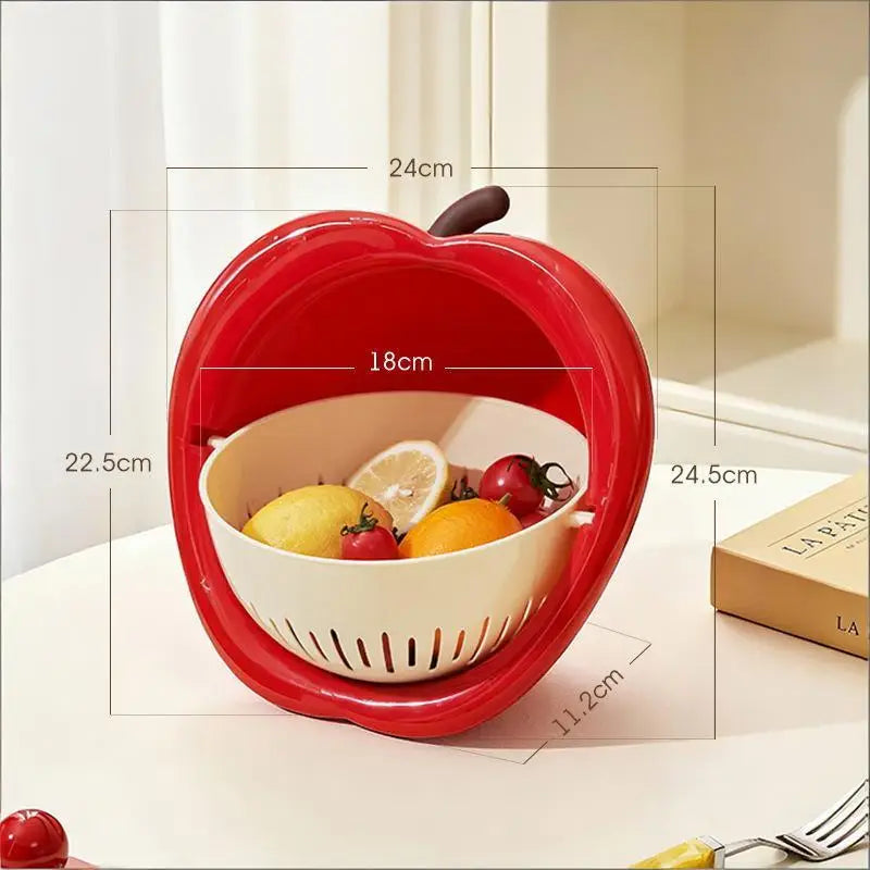 Cute Fruit-shaped Drain Basket Fruit Washing Basin Thickened Qme Red