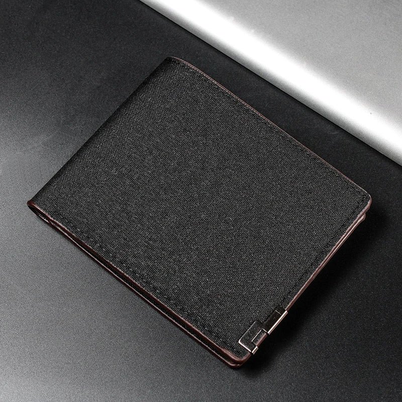 Denim Leather Storage Wallet Men Multi-functional Money Clip Simplified Coin Purse Large-capacity Multi-layer Storage Bags Qme Black