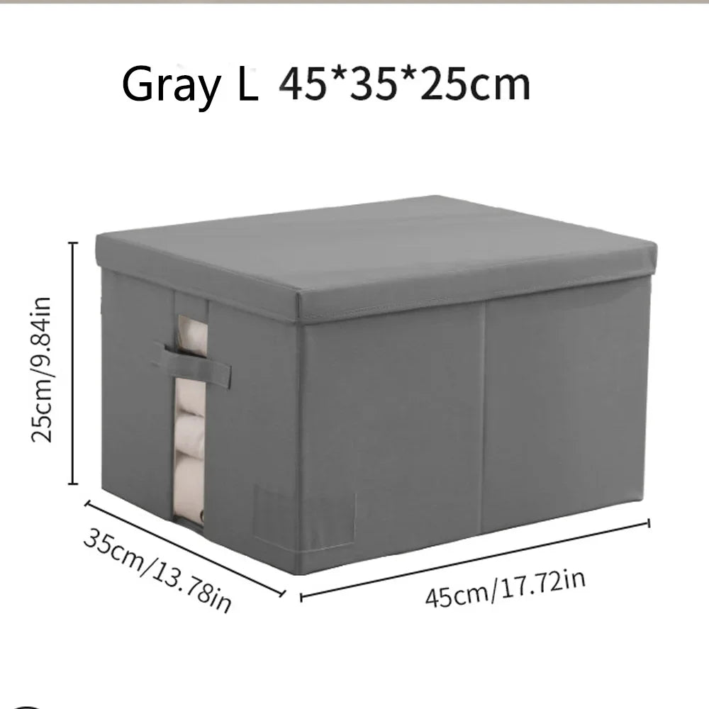 Foldable Storage Box Portable Home Storage Bag Household Cationic Fabric Large Capacity Clothes Organizer for Wardrobe Closet Qme Grey L