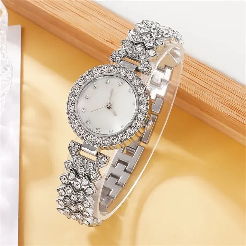 20266PCS Set Luxury Watch Women Ring Necklace Earring Rhinestone Fashion Wristwatch Casual Ladies Watches Bracelet Set Clock Qme