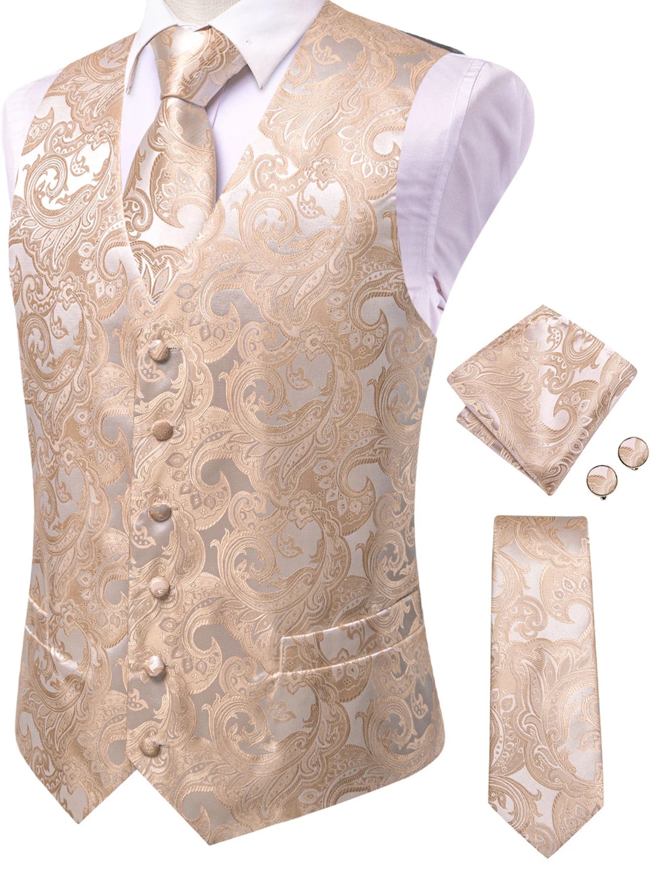 Men's Pastel Paisley Jacquard Vest Matching Tie 6 Soft Options Qme HT-MJ-0113 L