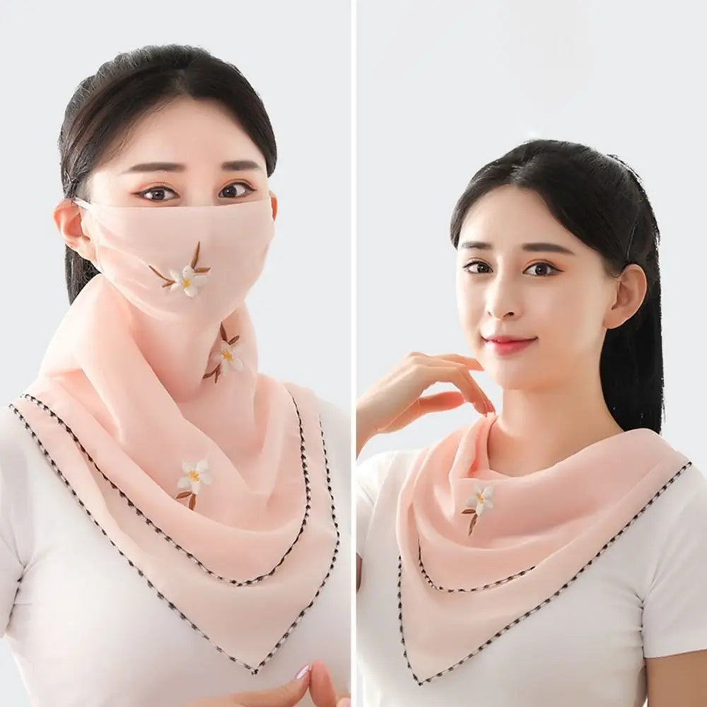 Neck Scarf Embroidered Scarf Sun UV Protection Unisex Hiking Fishing Ice Silk Mask Triangular Scarf Face Cover Sunscreen Veil Qme B