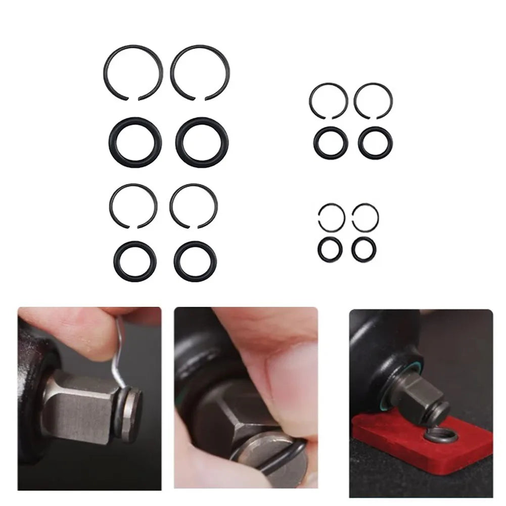 2Sets 3/8" 1/2" 3/4" 1" Standard Wrench Retaining Ring Clip With O-Ring Socket Retaining Clip Air Tools Accessories Qme
