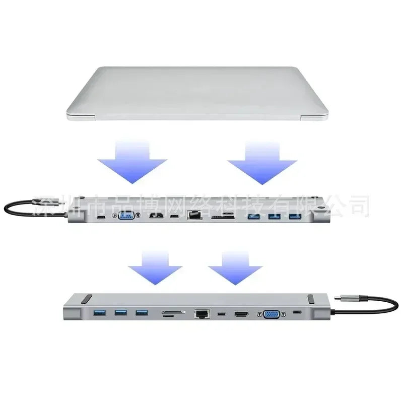 11 In 1 USB C HUB Type C Docking Station Ethernet Network USB 3.0 Adapter Cables PD 100W Splitter Qme