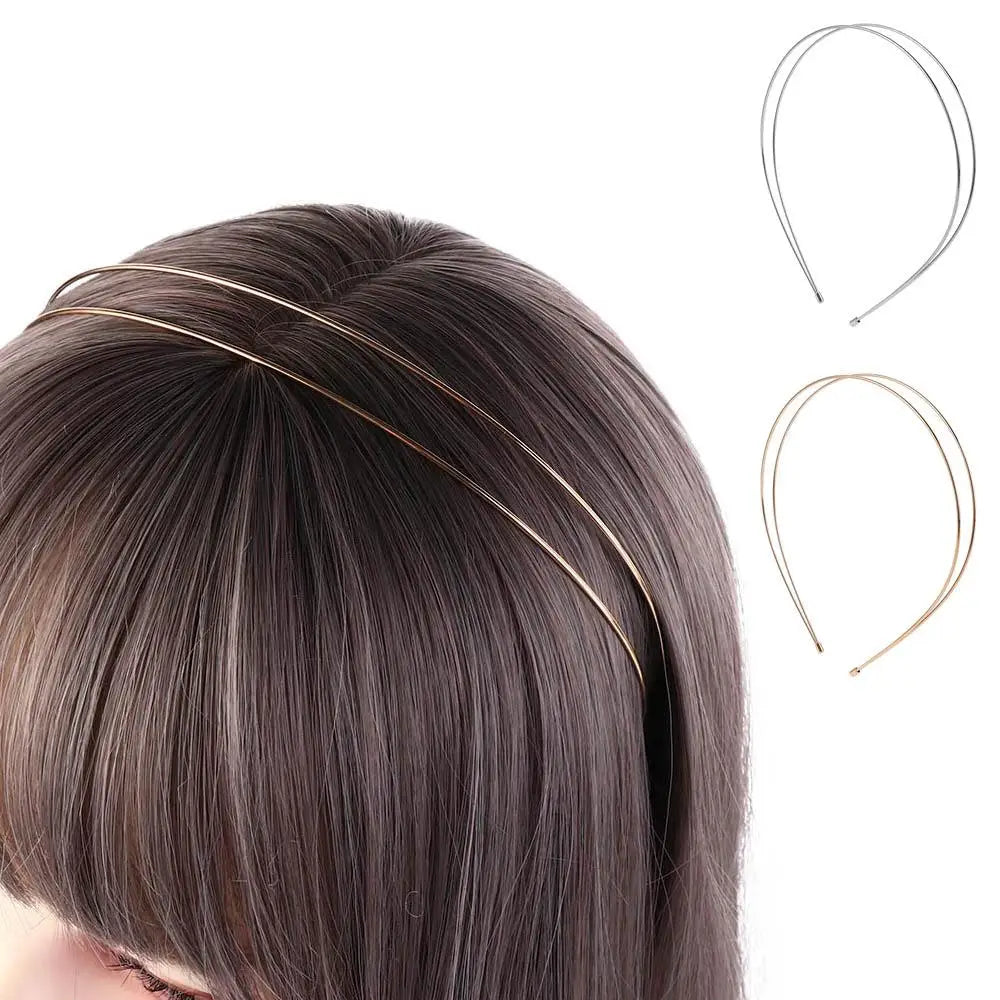 Hair Accessories Alloy Double Root Hair Bands Silver Thin Retro Gold Head Hoop Headdress Simple Metal Hair Hoop Work Qme