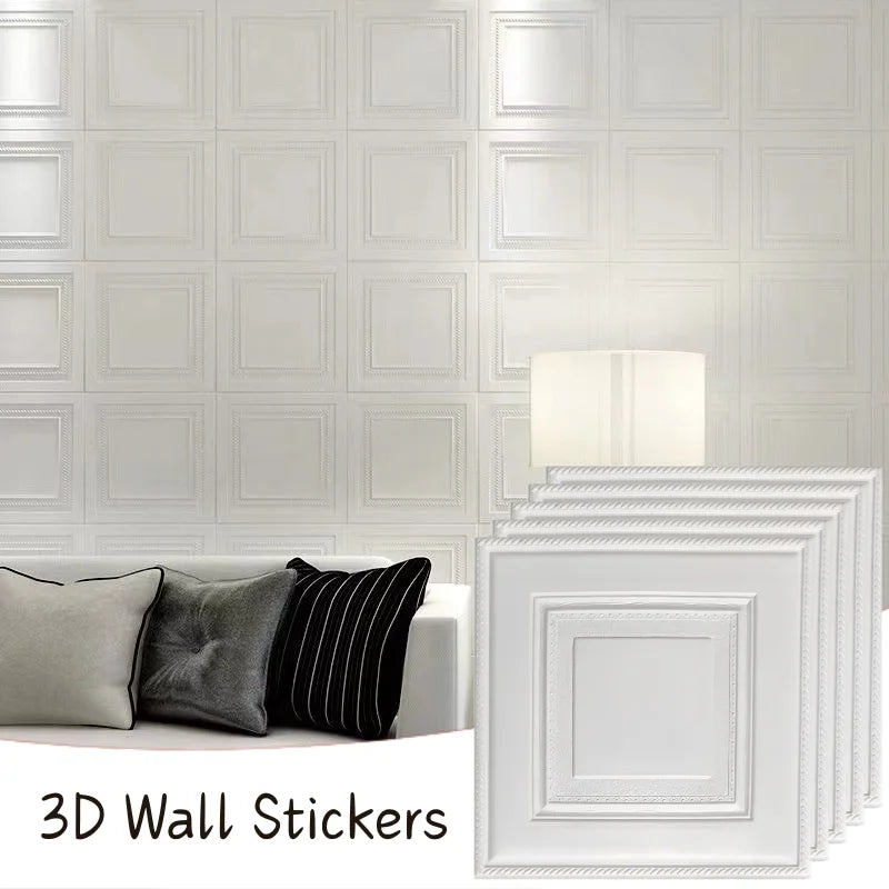 Waterproof Anti-collision Foam Wallpaper 35cmx35cm Self Adhesive Wall Sticker Ceiling Living Household Warm Wall Art Decor Qme 35cmX35cm 5pcs white