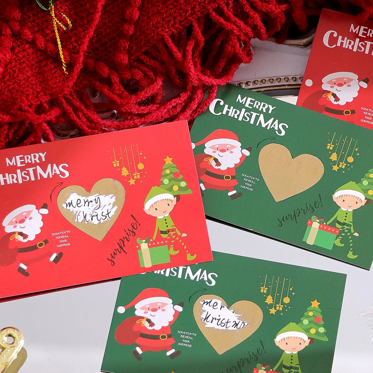 10Pcs/20Pcs Creative Merry Christmas Themed Lucky Scratch-Off Cards, Cute Cartoon Santa Claus Design Surprise Greeting Cards Qme
