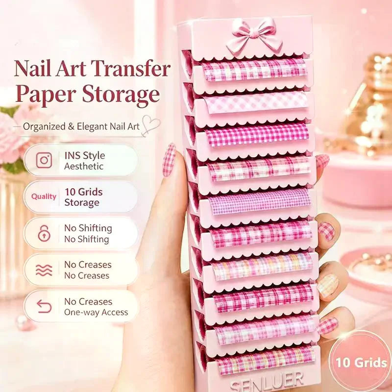 10-Compartment 3D Printing Nail Transfer Paper Storage Box Portable Qme