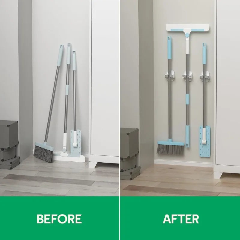 2pcs Broom Rack, Wall Mounted Mop, Gripper, Non Drilling Self-adhesive Anti Slip Mop Handle, Hanging Bucket, And Broom Storage Qme