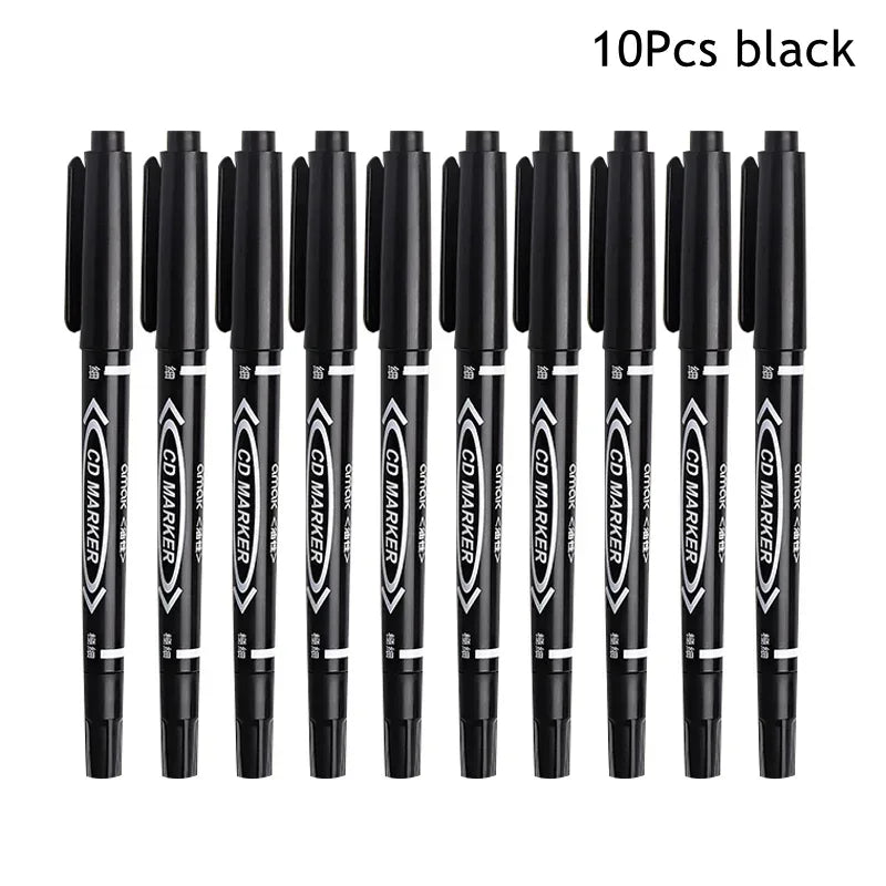 10Pcs/set Double Tip Art Black/Blue/Red Ink Permanent Paint Marker Pen for Plastic Wood Stone Metal Glass Doodling Marking Qme 10Pcs black