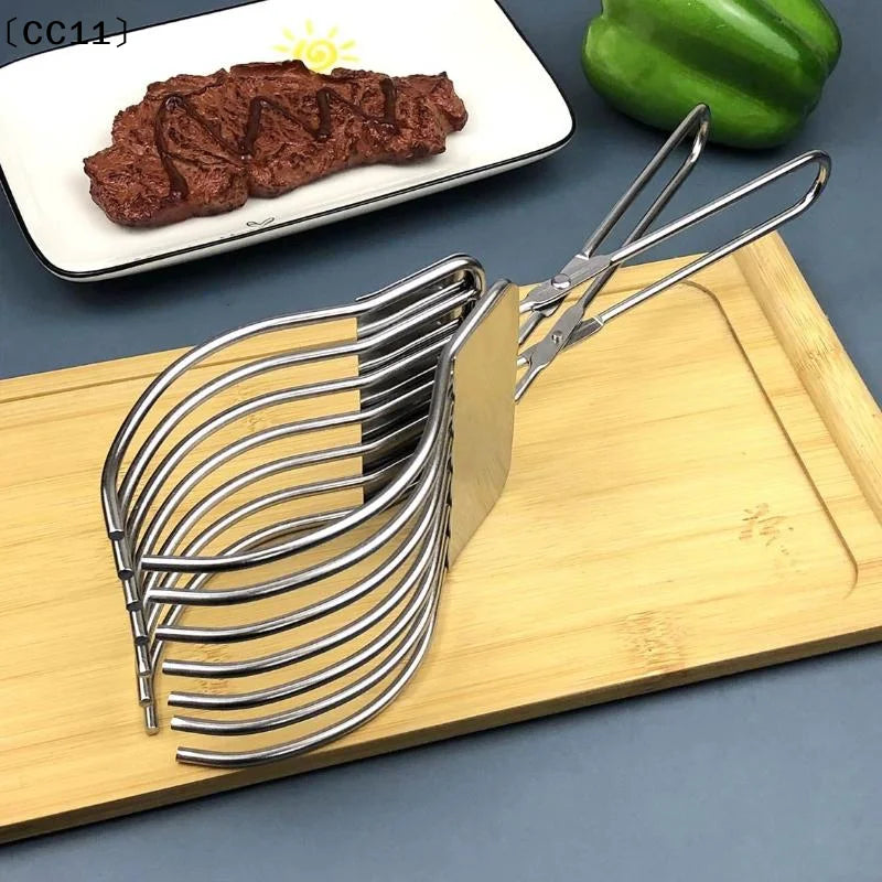 Stainless Steel Roast Meat Bread Cutting Tongs Effortless Slicing Qme