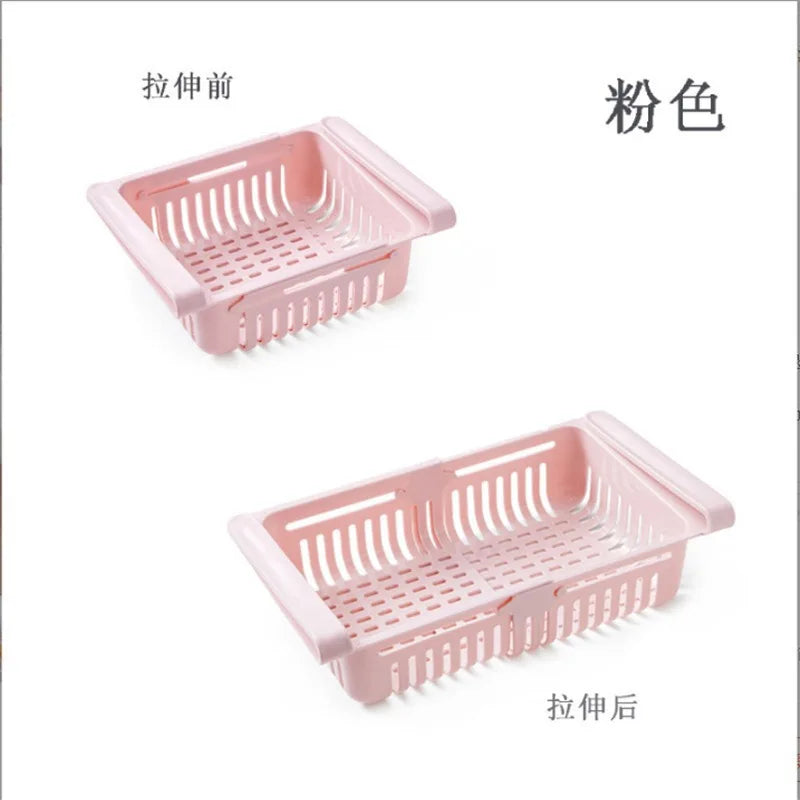 1Pc Refrigerator Storage Basket Flexible Expandable Fridge Organizer Drawer Storage Rack Storage Fresh Box Freezer Box Storage Qme Pink