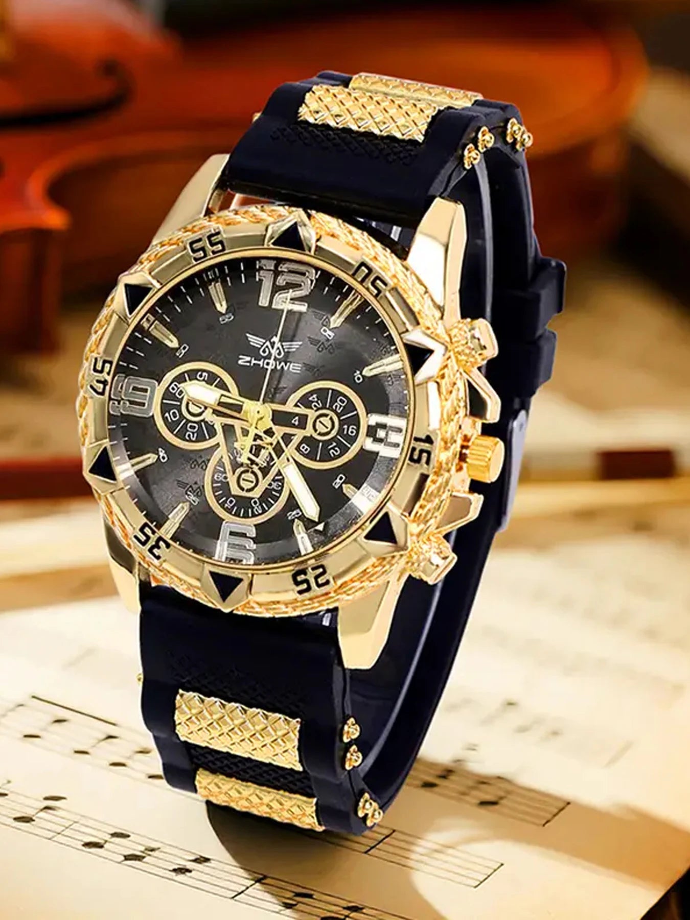 3Pcs ZHOUWEI Multicolor Chronograph Sports Watch Set Silicone Strap Men’s Wristwatch Qme