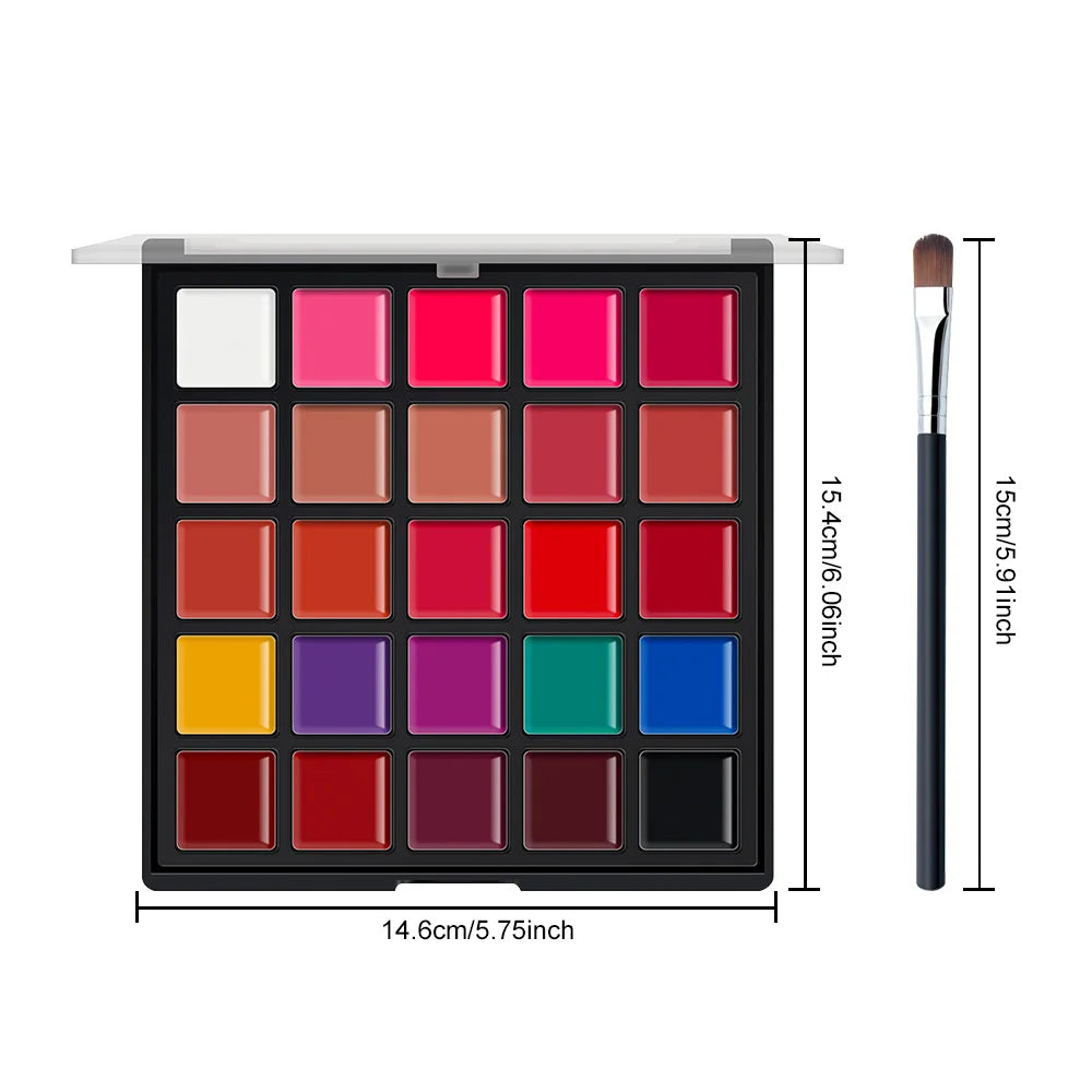 25 Colors Matte Lipstick Palette Lip Brush Long Lasting Waterproof Qme 2pcs