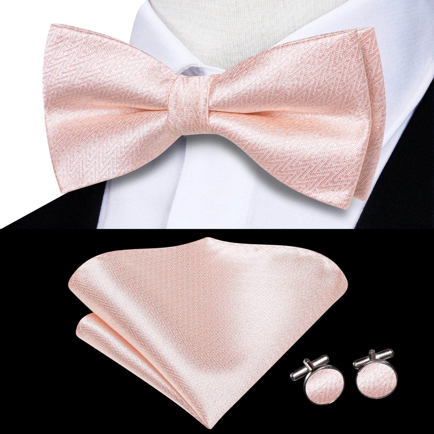 Hi-tie Pink Dot Silk Mens Pre-tied Bow Tie Hanky Cufflink Dusty Qme LH-2518