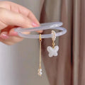 2Pcs/Set Natural Jade Jingle Butterfly litchi jelly Bangles Retro simple girl Antique Glass Bracelet Women's Jewelry Gifts Qme 1 60-62mm