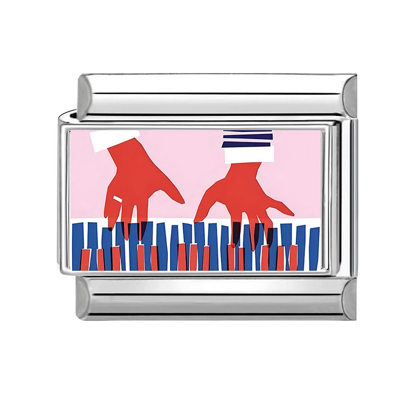 2026 Splash-ink Love Heart Cat Pink Series Italian Link Fit Stainless