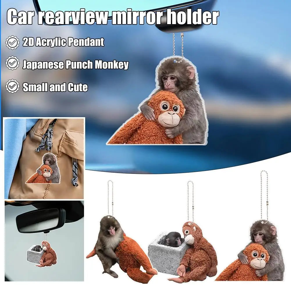 2D Protect Punch Monkey Keychain Cute Holding Plush Toy Hanging Qme